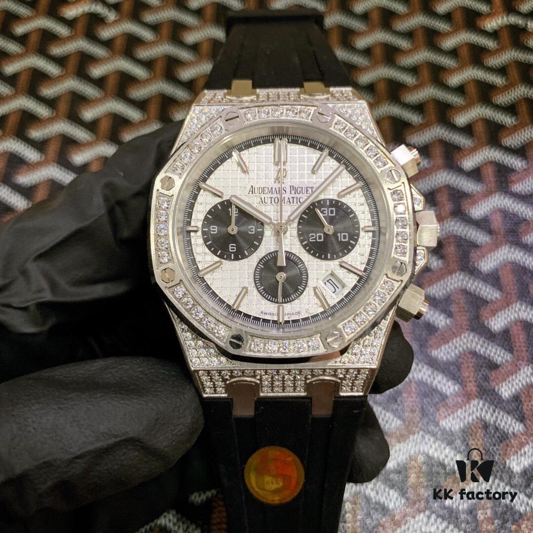 AP Royal Oak Series, Coated Glass, 42mm x 14mm, Waterproof Strap with Original AP Logo Pin Buckle, Equipped with Japanese Multi-function Quartz Movement, Octagonal Brushed Steel Case with Mesh Dial, Cool and Powerful, A Unique Tough Look