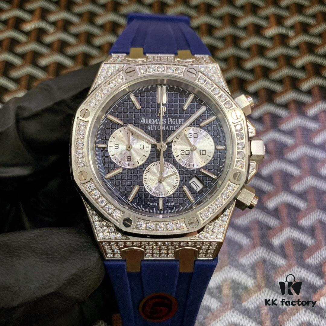 AP Royal Oak Series, Coated Glass, 42mm x 14mm, Waterproof Strap with Original AP Logo Pin Buckle, Equipped with Japanese Multi-function Quartz Movement, Octagonal Brushed Steel Case with Mesh Dial, Cool and Powerful, A Unique Tough Look