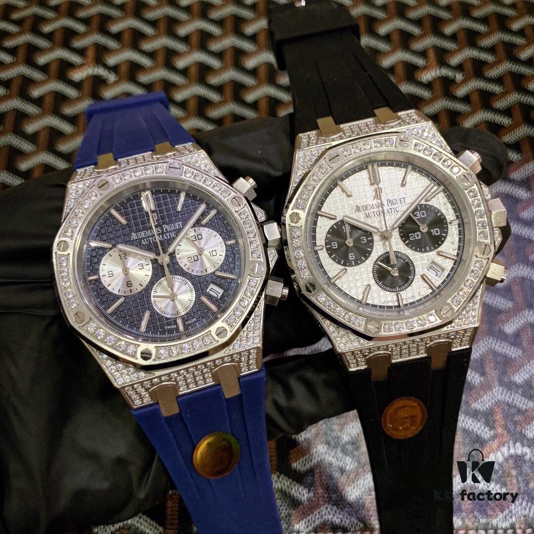 AP Royal Oak Series, Coated Glass, 42mm x 14mm, Waterproof Strap with Original AP Logo Pin Buckle, Equipped with Japanese Multi-function Quartz Movement, Octagonal Brushed Steel Case with Mesh Dial, Cool and Powerful, A Unique Tough Look