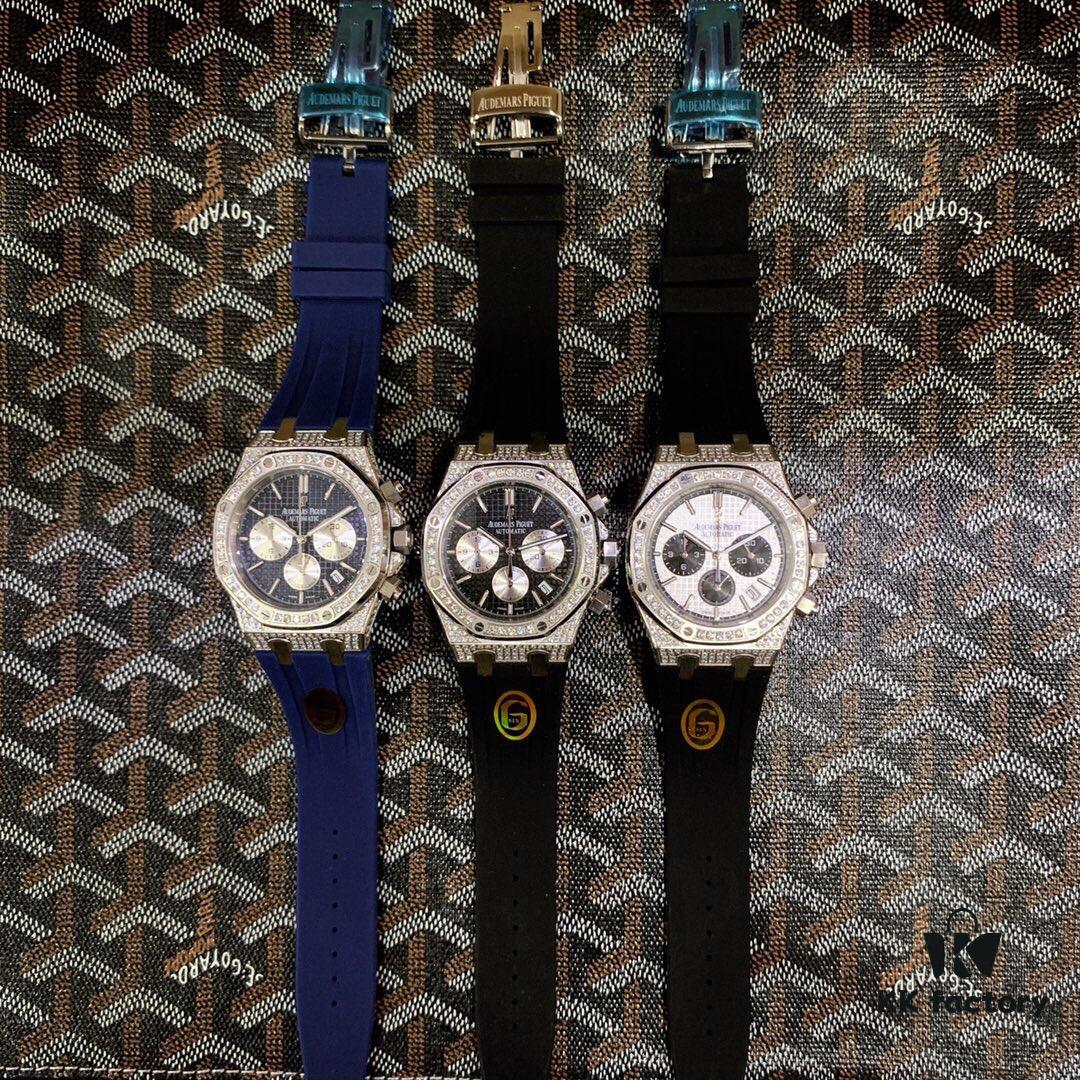 AP Royal Oak Series, Coated Glass, 42mm x 14mm, Waterproof Strap with Original AP Logo Pin Buckle, Equipped with Japanese Multi-function Quartz Movement, Octagonal Brushed Steel Case with Mesh Dial, Cool and Powerful, A Unique Tough Look