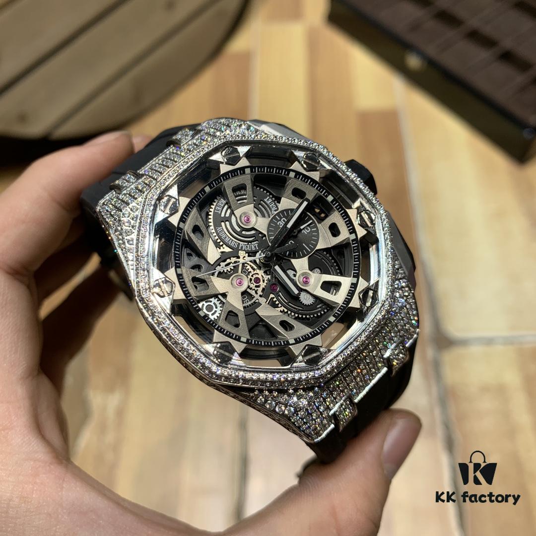 Royal Oak Offshore Premium Replica Audemars Piguet AP Watch for Men, Exquisite Timepiece with Natural Rubber Strap and Pin Buckle, 904L Stainless Steel Case, Mineral Hardened Glass, Imported Japanese Quartz Chronograph, 47mm Diameter, 13mm Thickness