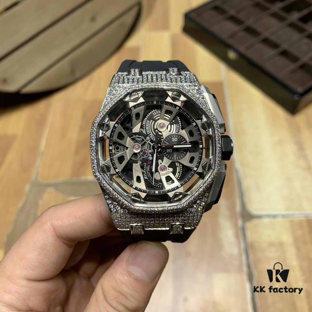 Royal Oak Offshore Premium Replica Audemars Piguet AP Watch for Men, Exquisite Timepiece with Natural Rubber Strap and Pin Buckle, 904L Stainless Steel Case, Mineral Hardened Glass, Imported Japanese Quartz Chronograph, 47mm Diameter, 13mm Thickness