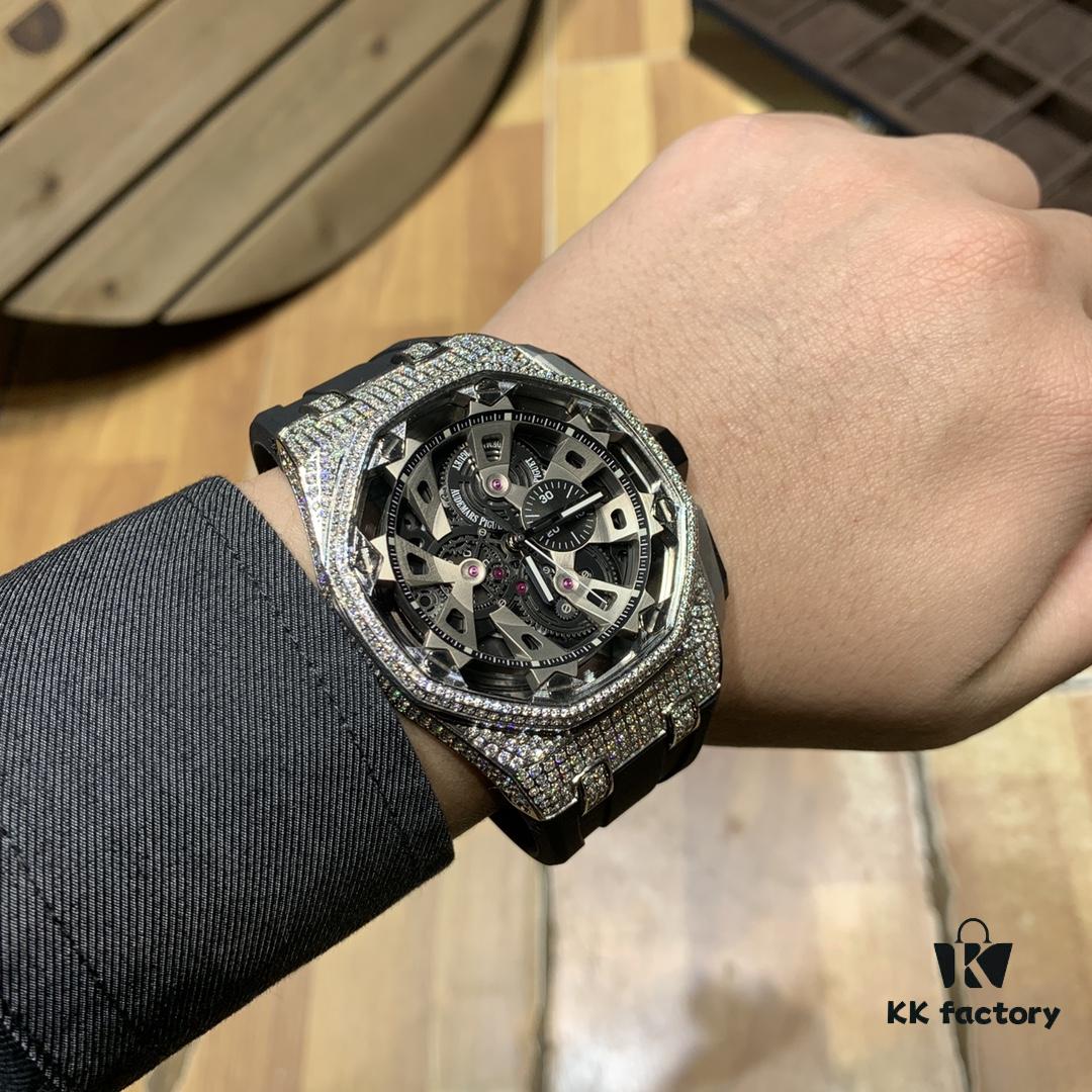 Royal Oak Offshore Premium Replica Audemars Piguet AP Watch for Men, Exquisite Timepiece with Natural Rubber Strap and Pin Buckle, 904L Stainless Steel Case, Mineral Hardened Glass, Imported Japanese Quartz Chronograph, 47mm Diameter, 13mm Thickness