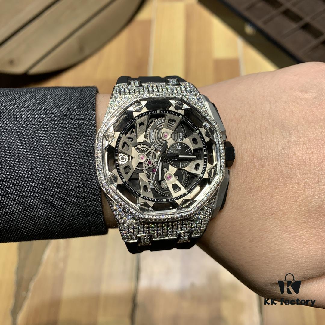 Royal Oak Offshore Premium Replica Audemars Piguet AP Watch for Men, Exquisite Timepiece with Natural Rubber Strap and Pin Buckle, 904L Stainless Steel Case, Mineral Hardened Glass, Imported Japanese Quartz Chronograph, 47mm Diameter, 13mm Thickness