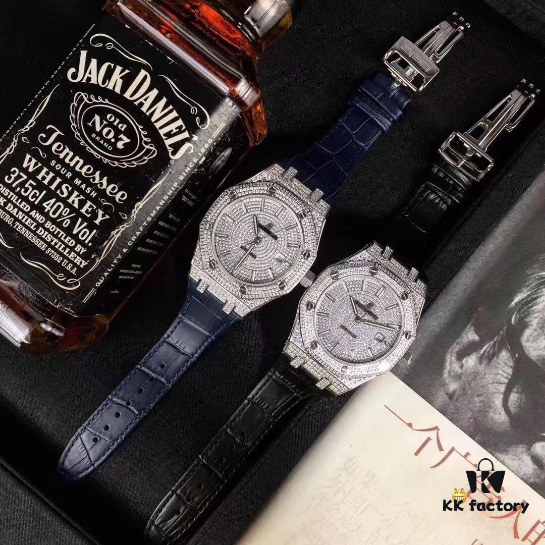 Royal Oak Offshore Meteorite Series Fully Set with Diamonds, Equipped with Modified Original Cal.3120 Ultra-Thin Automatic Movement, Italian Cowhide Strap, Original Buckle, One Year of Technical Refinement Achieves the Thinnest Full-Diamond Mechanical Watch on the Market, Size 41mm * 10mm