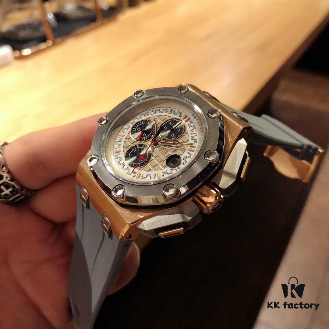 Audemar Piguet Royal Oak Offshore Series with Imported Multi-Function Automatic Mechanical Movement, Anti-Glare Sapphire Crystal, 316 Stainless Steel Case, and Imported Rubber Strap with Original Pin Buckle! Size: 44MM x 13MM