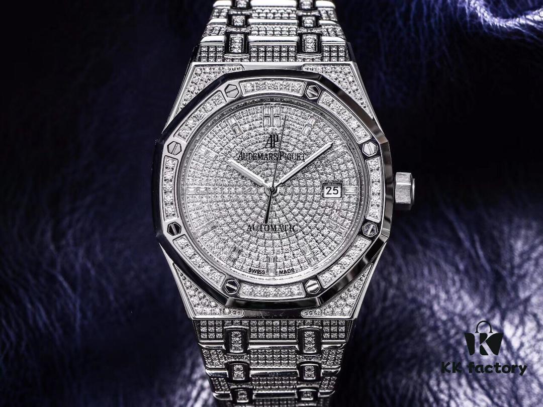 TZ Audemars Piguet Royal Oak Series 15452 Men's Full Diamond Sky-Dweller Watch with Hand-Set Moissanite