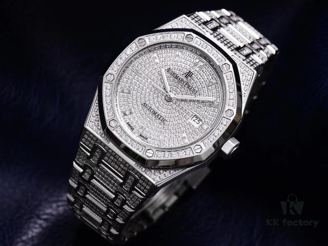 TZ Audemars Piguet Royal Oak Series 15452 Men's Full Diamond Sky-Dweller Watch with Hand-Set Moissanite