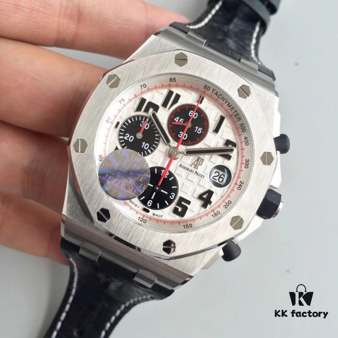 JF Fine Craftsmanship Audemars Piguet Royal Oak Offshore Series Panda Dial Chronograph Stainless Steel Bracelet Rubber Pushers Sapphire Crystal 7750 Modified with Small Seconds at 12 o'clock Position Movement 42mm