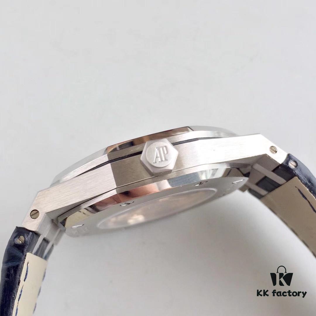 JF AP Royal Oak 15452 Full Paved Swarovski Crystal Couple Watches, Men's 41mm and Women's 37mm, Automatic Mechanical Movement Modified from Citizen 9015 Cal.3120, 316 Stainless Steel Case and Bracelet, Sapphire Crystal, Swarovski Crystals, Luminous Dial Hands, Leather Strap with Folding Clasp, 50m Water Resistance, Model MS2M-S4/5BY