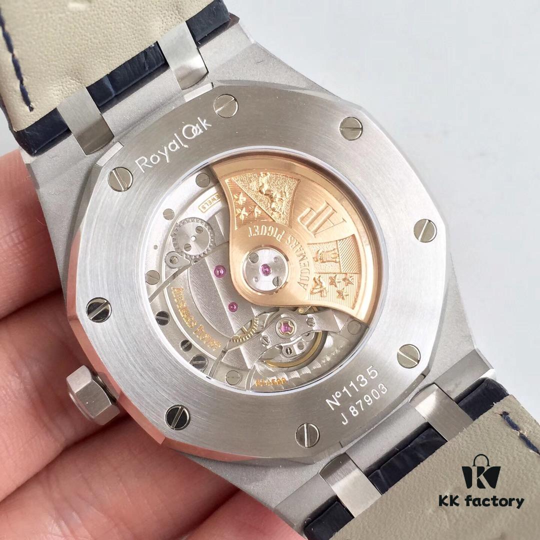 JF AP Royal Oak 15452 Full Paved Swarovski Crystal Couple Watches, Men's 41mm and Women's 37mm, Automatic Mechanical Movement Modified from Citizen 9015 Cal.3120, 316 Stainless Steel Case and Bracelet, Sapphire Crystal, Swarovski Crystals, Luminous Dial Hands, Leather Strap with Folding Clasp, 50m Water Resistance, Model MS2M-S4/5BY