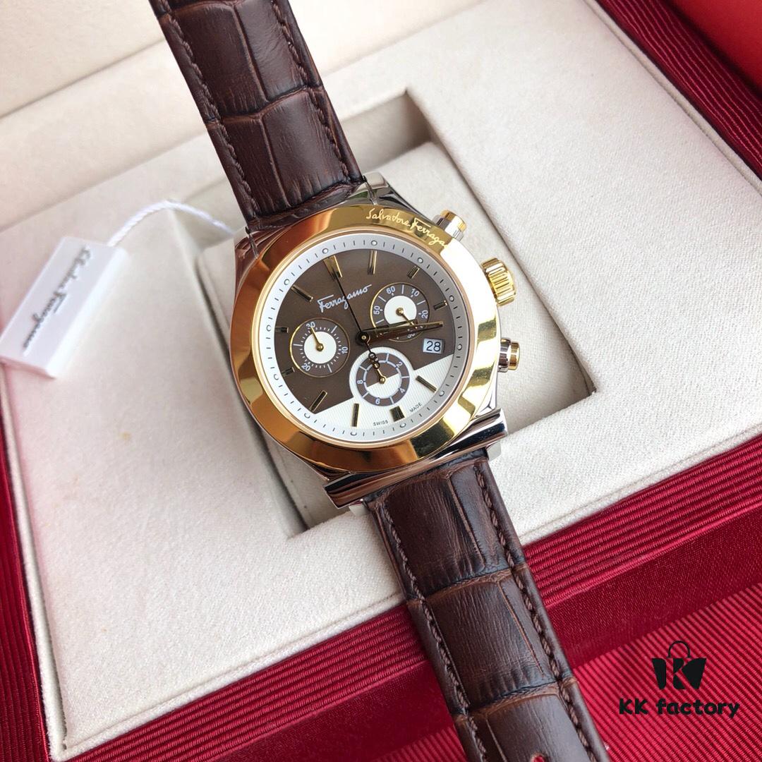 New Arrival! 2017 Authentic Ferragamo Men's Quartz Chronograph Watch with Six Hands