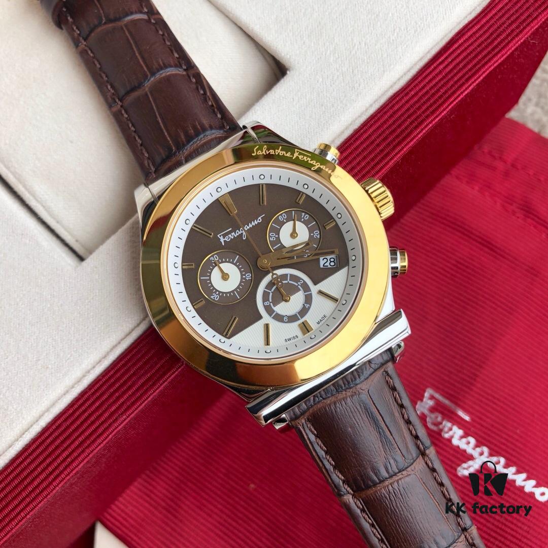 New Arrival! 2017 Authentic Ferragamo Men's Quartz Chronograph Watch with Six Hands