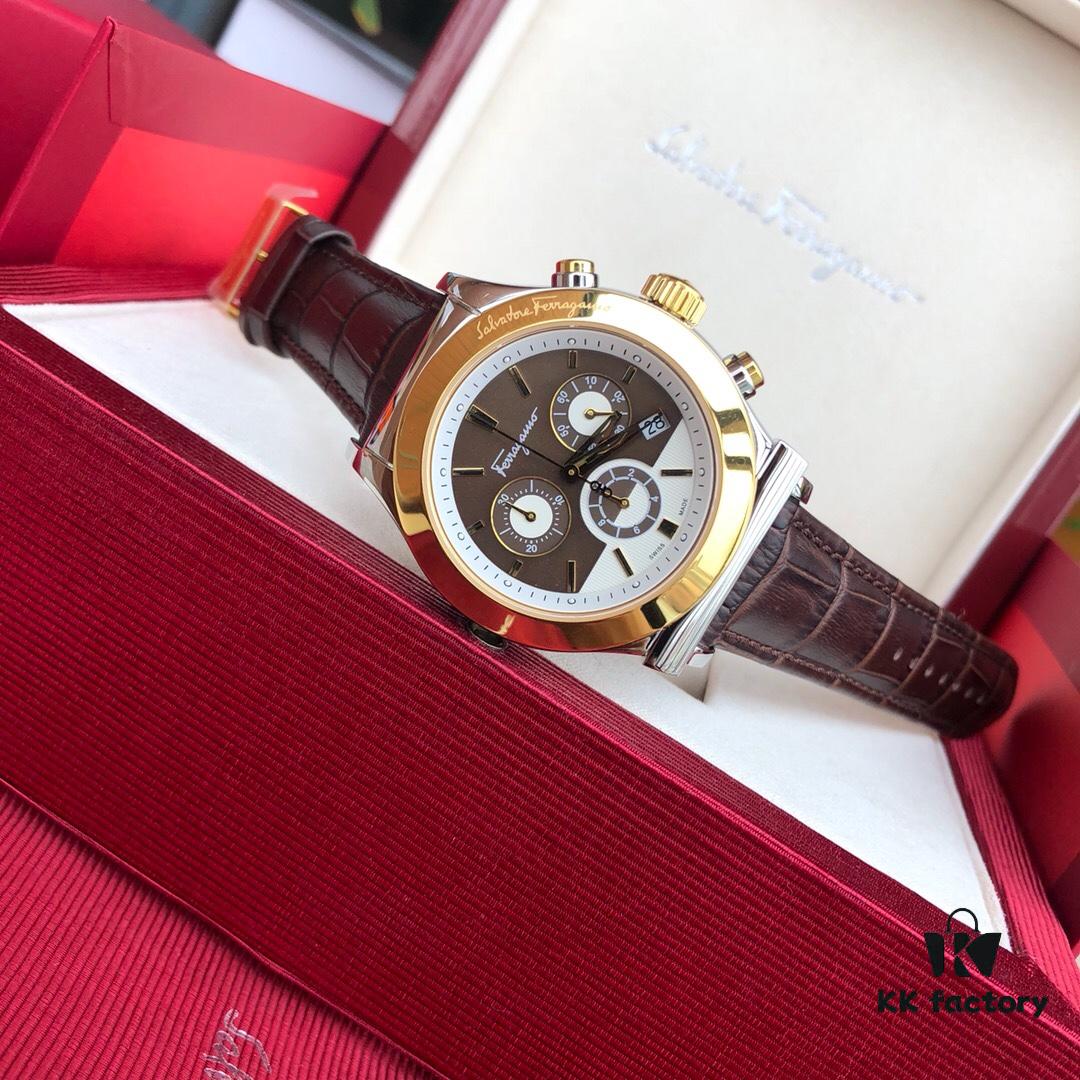 New Arrival! 2017 Authentic Ferragamo Men's Quartz Chronograph Watch with Six Hands