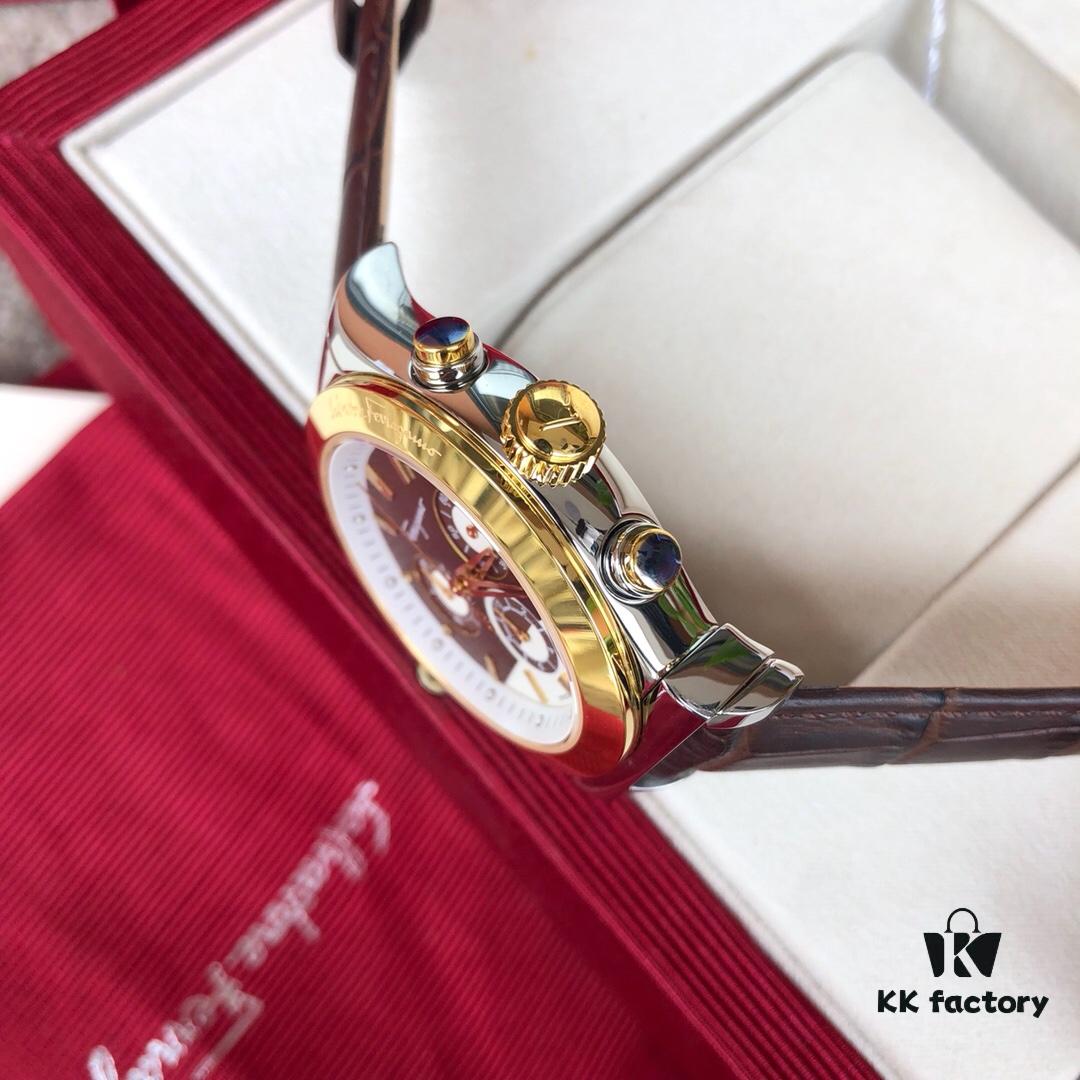 New Arrival! 2017 Authentic Ferragamo Men's Quartz Chronograph Watch with Six Hands