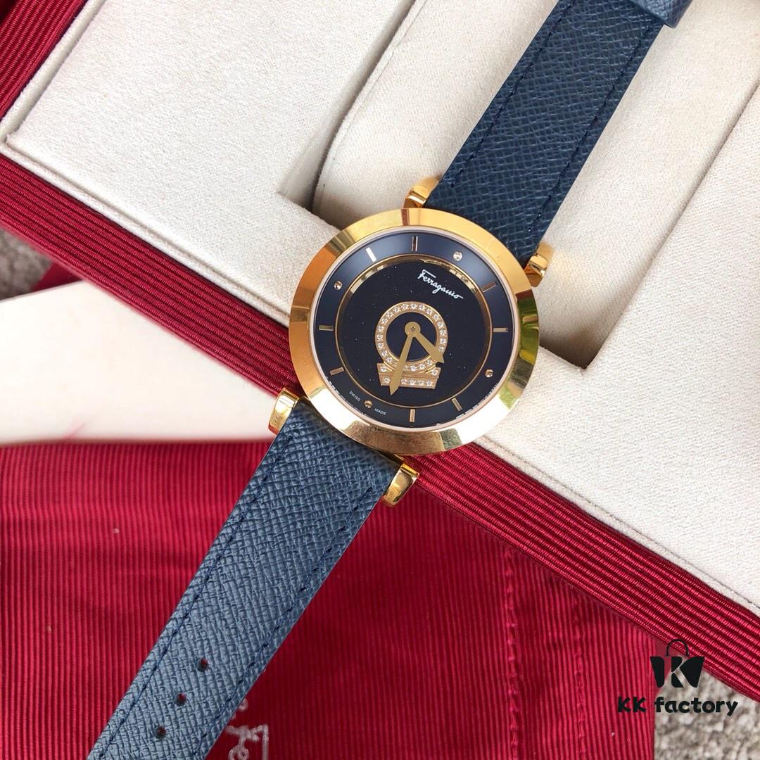 Salvatore Ferragamo FQ4 Quartz Women's Watch, 37mm Case, Sapphire Crystal, Mother-of-Pearl Dial, Calfskin Strap