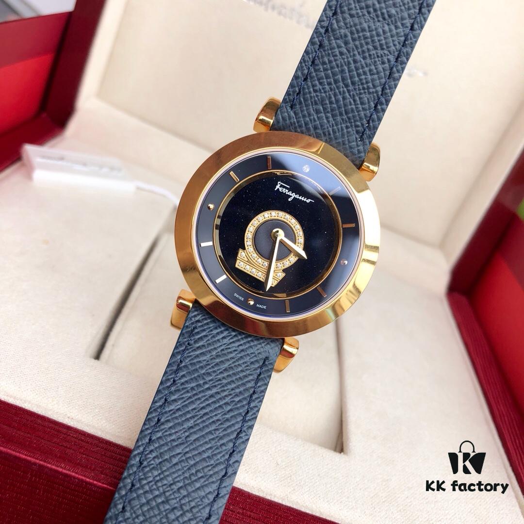 Salvatore Ferragamo FQ4 Quartz Women's Watch, 37mm Case, Sapphire Crystal, Mother-of-Pearl Dial, Calfskin Strap