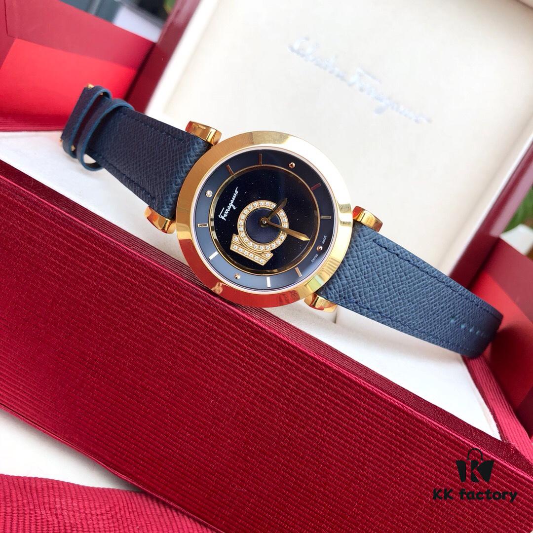 Salvatore Ferragamo FQ4 Quartz Women's Watch, 37mm Case, Sapphire Crystal, Mother-of-Pearl Dial, Calfskin Strap