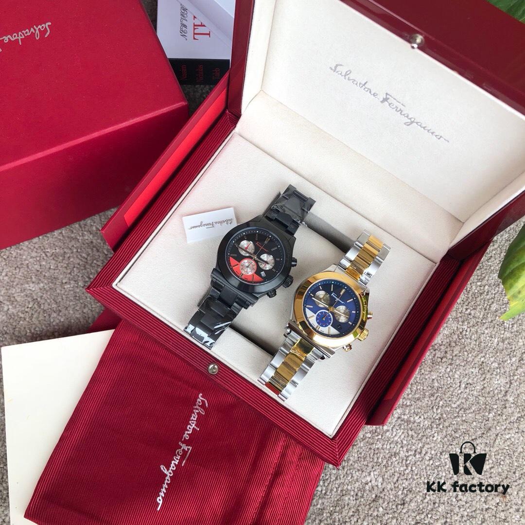 New Arrival! Authentic Ferragamo Men's Quartz Chronograph Watch with Six Hands