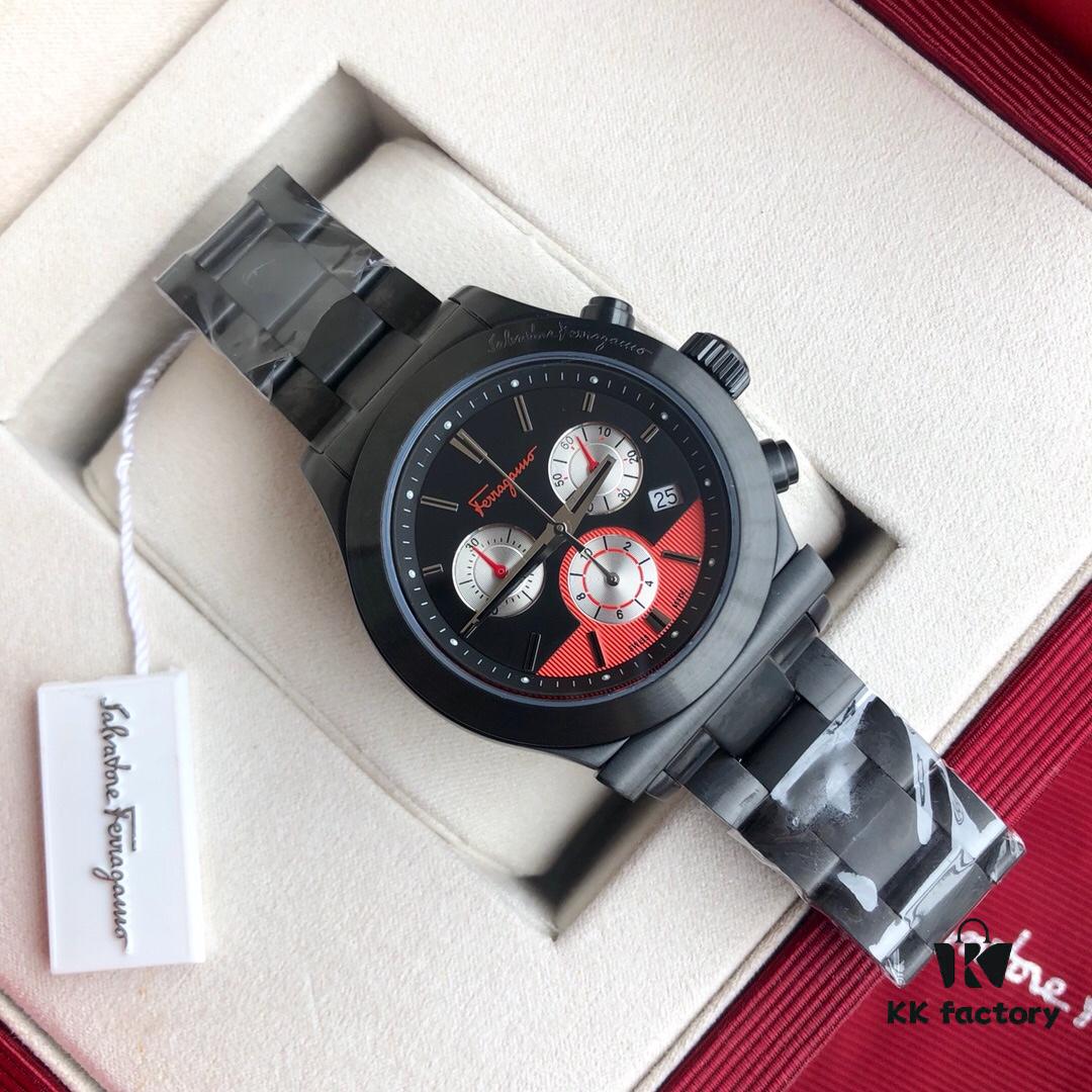 New Arrival! Authentic Ferragamo Men's Quartz Chronograph Watch with Six Hands