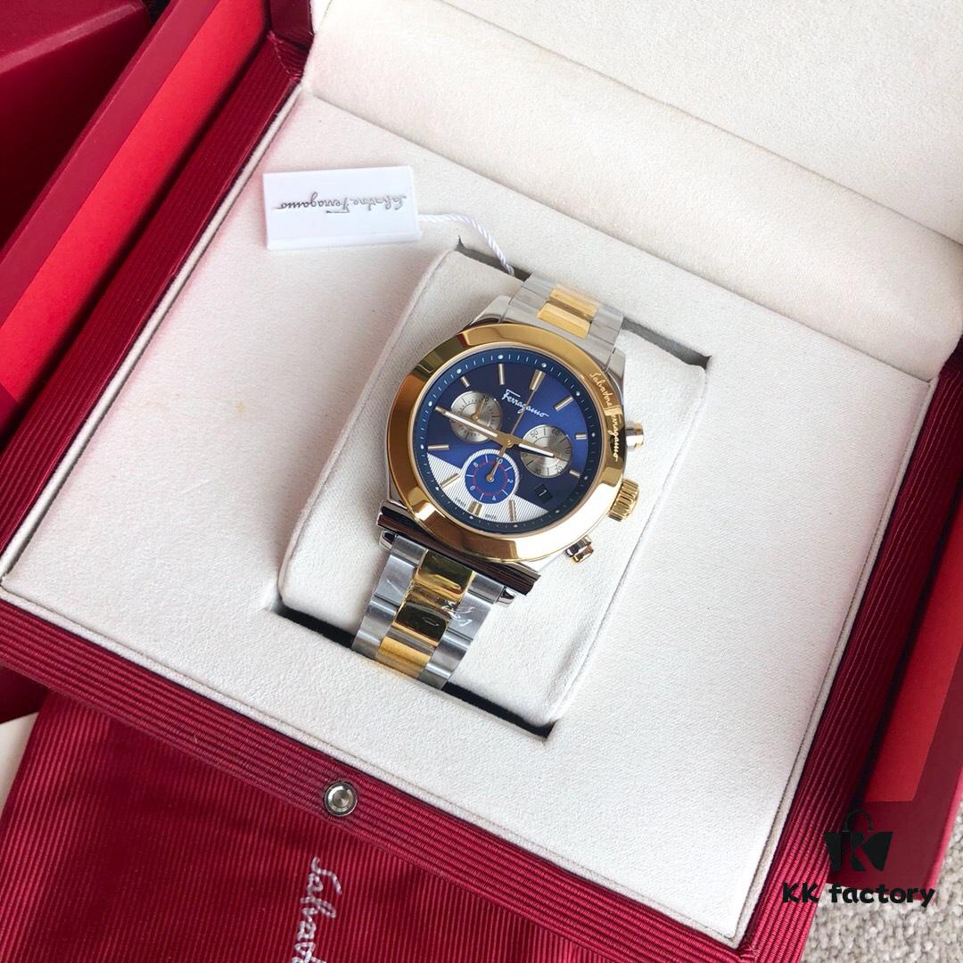 New Arrival! Authentic Ferragamo Men's Quartz Chronograph Watch with Six Hands