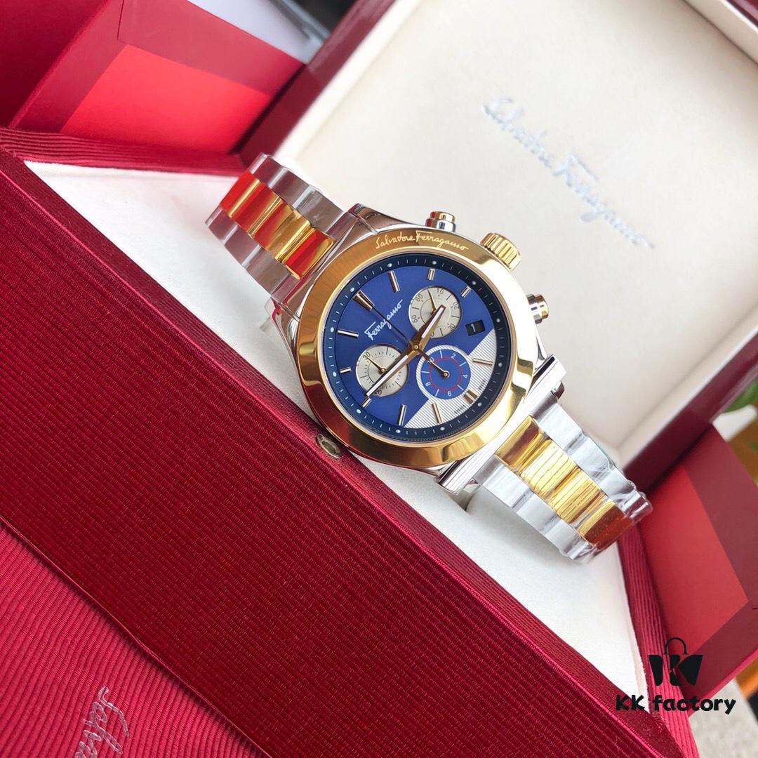 New Arrival! Authentic Ferragamo Men's Quartz Chronograph Watch with Six Hands