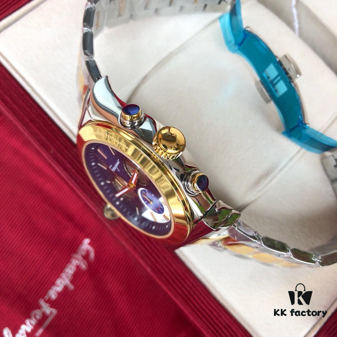 New Arrival! Authentic Ferragamo Men's Quartz Chronograph Watch with Six Hands