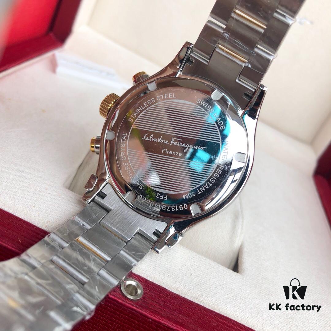 New Arrival! Authentic Ferragamo Men's Quartz Chronograph Watch with Six Hands