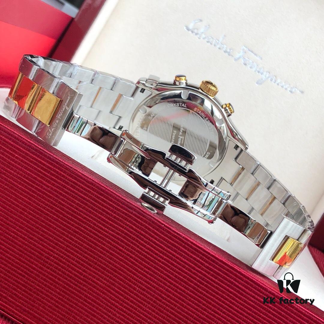 New Arrival! Authentic Ferragamo Men's Quartz Chronograph Watch with Six Hands