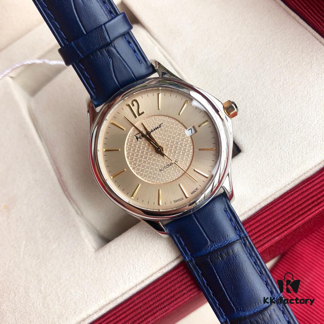 New Launch! Ferragamo New Model Automatic Mechanical Men's Watch with Original ETA2824 Movement, Sapphire Crystal, 41mm Case Diameter, Back Transparent Case Back, 50m Water Resistance, Three Colors Available