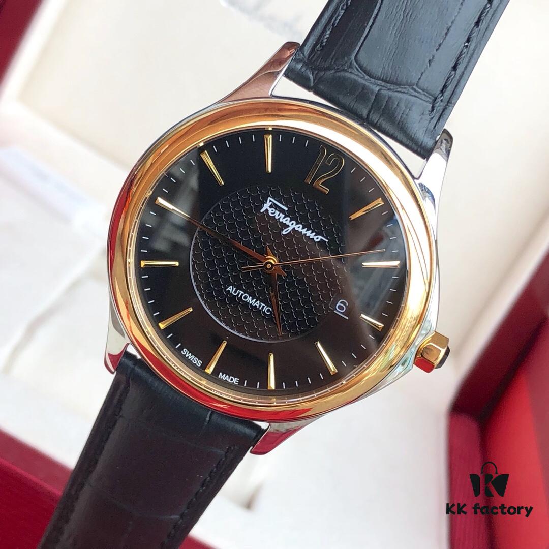 New Launch! Ferragamo New Model Automatic Mechanical Men's Watch with Original ETA2824 Movement, Sapphire Crystal, 41mm Case Diameter, Back Transparent Case Back, 50m Water Resistance, Three Colors Available