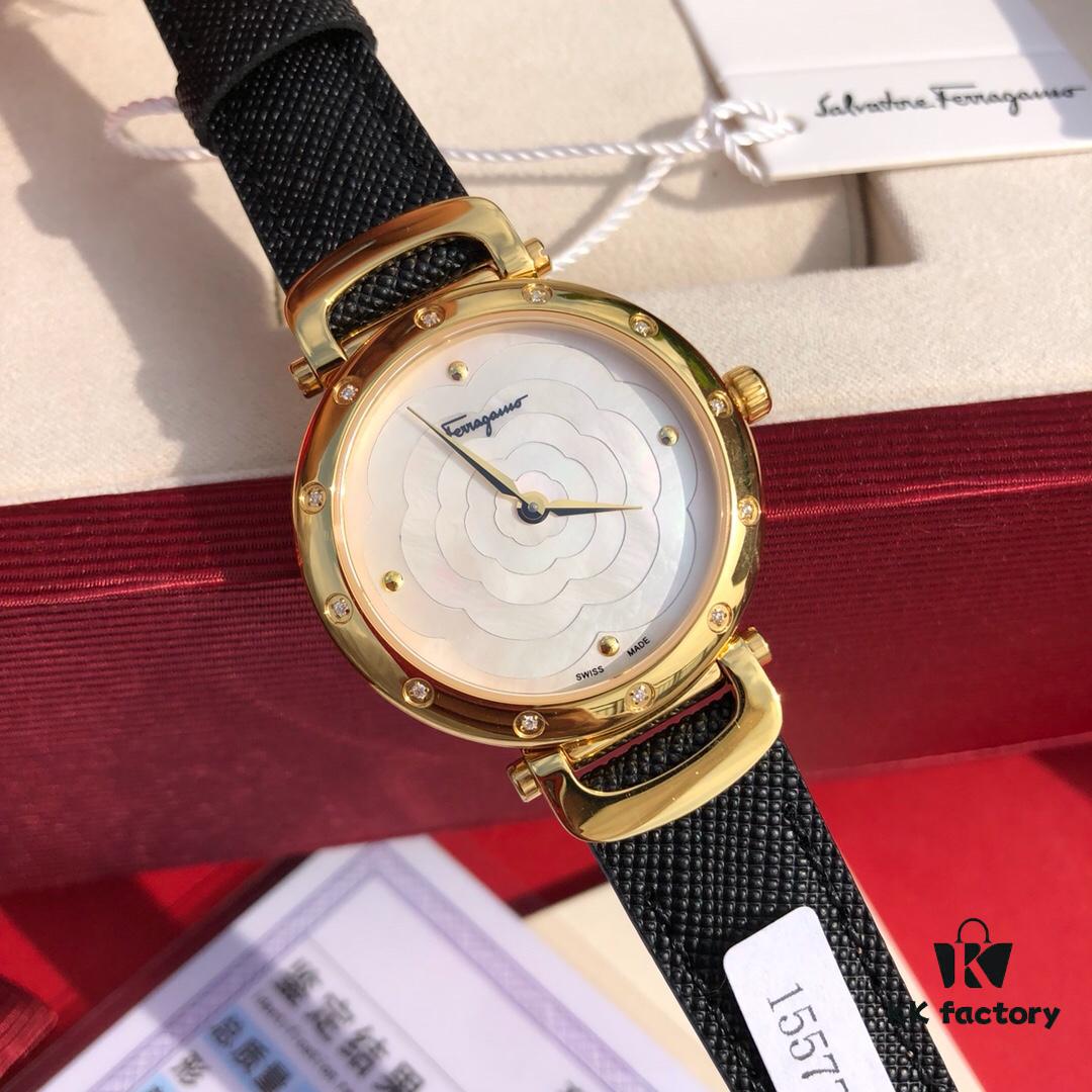 Exclusive New Arrival Ferragamo STYLE Series Diamond-Paved Ladies' Quartz Watch with 12 Genuine 1.0vs Diamonds