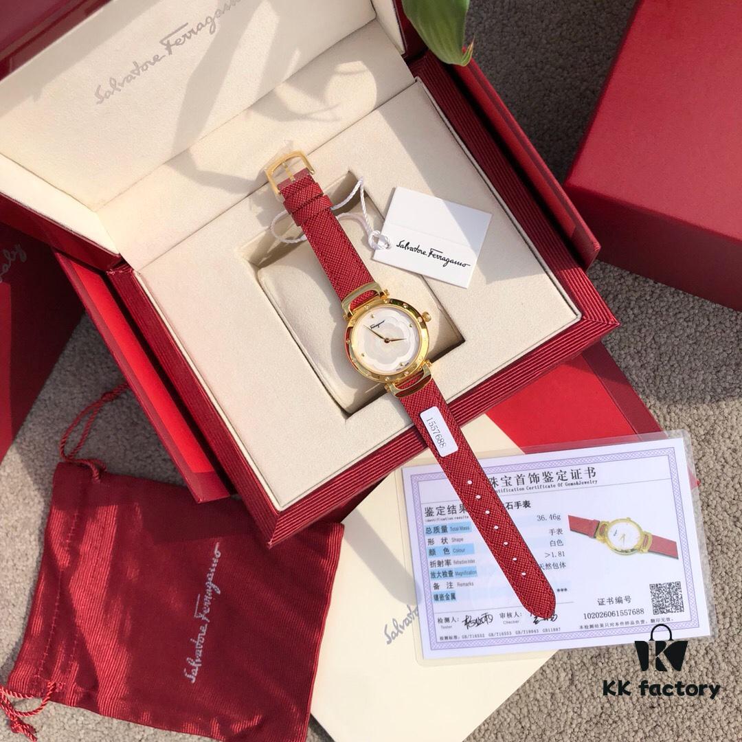 Exclusive New Arrival, Ferragamo STYLE Series Diamond-Paved Ladies' Quartz Watch with Genuine Diamonds