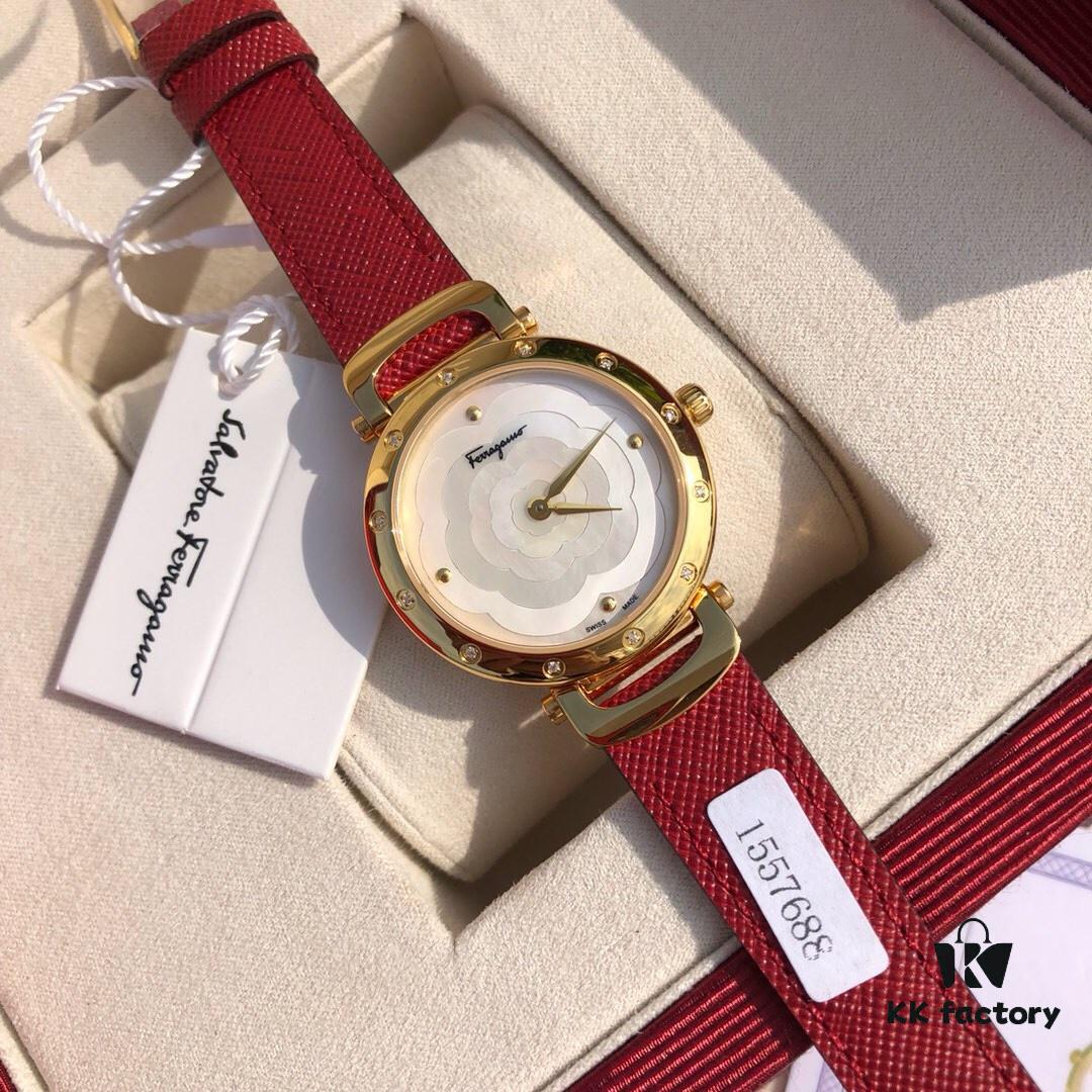 Exclusive New Arrival, Ferragamo STYLE Series Diamond-Paved Ladies' Quartz Watch with Genuine Diamonds