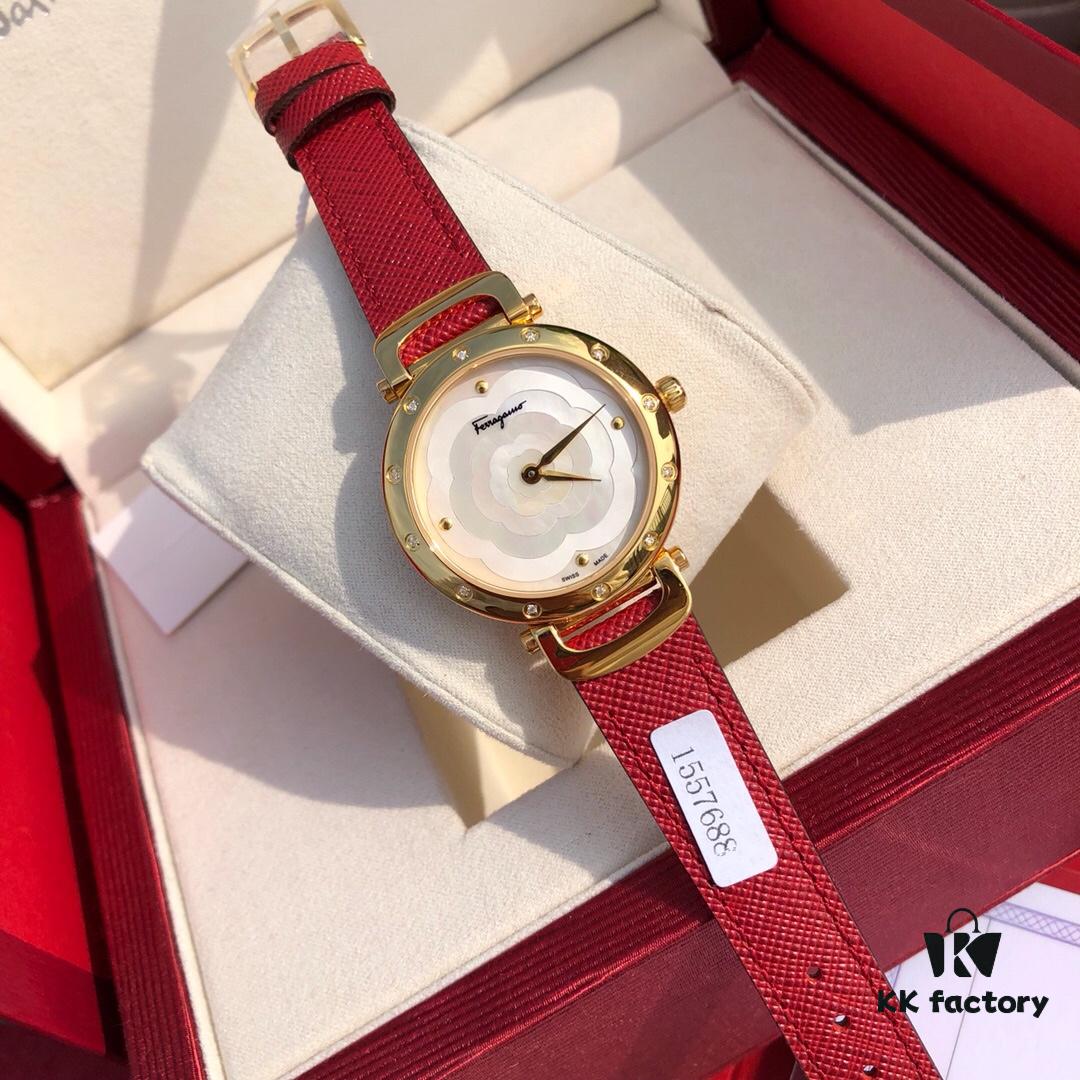 Exclusive New Arrival, Ferragamo STYLE Series Diamond-Paved Ladies' Quartz Watch with Genuine Diamonds