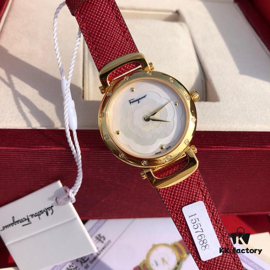 Exclusive New Arrival, Ferragamo STYLE Series Diamond-Paved Ladies' Quartz Watch with Genuine Diamonds