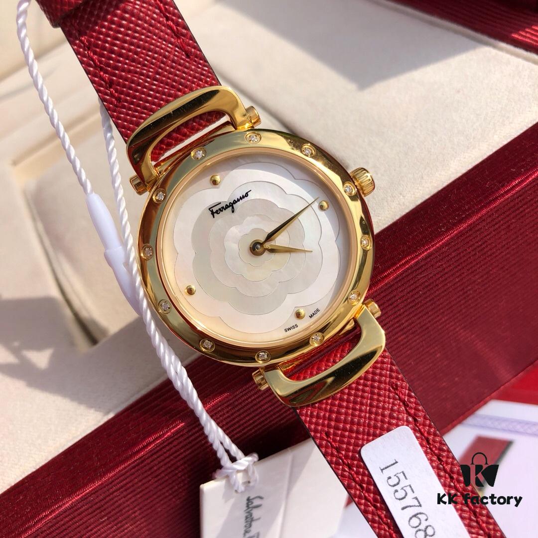 Exclusive New Arrival, Ferragamo STYLE Series Diamond-Paved Ladies' Quartz Watch with Genuine Diamonds