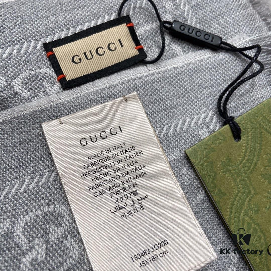 Classic Upgrade - Gray GUCI Double-Sided Jacquard Wool Scarf