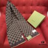 GUCCI Double-Sided Wool Scarf Classic Small Double G Logo, Khaki and Coffee Color Combination, Unisex Design