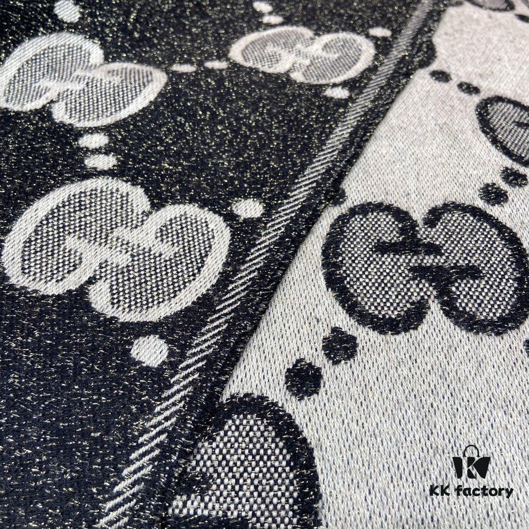 Gucci Unisex Wool Jacquard Scarf with Metallic Thread, Three Colors Available