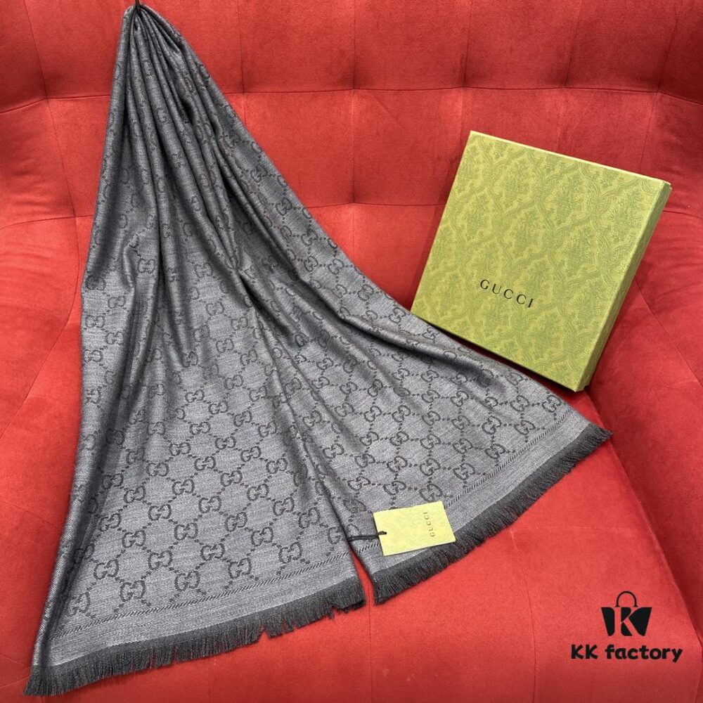 Classic Upgrade - Black Gray | GUCCI This is the Original Divine Aesthetic Design, So Elegant and Generous, Exceptionally Valuable, Double-Sided 3D Jacquard Technique, Wearable on Both Sides, 100% Wool, Extremely Soft, Non-Irritating to Skin, 48cm*180cm