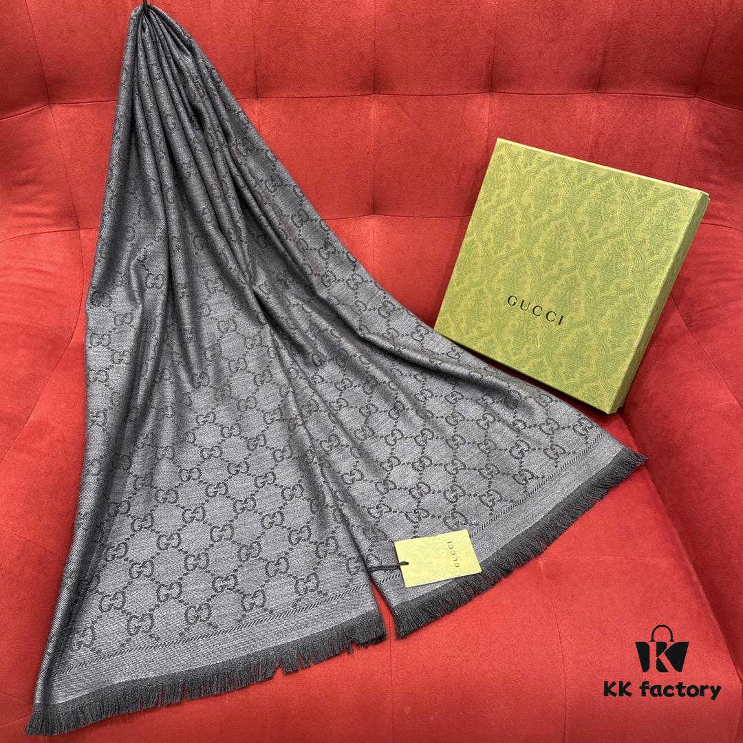 Classic Upgrade - Black Gray | GUCCI This is the Original Divine Aesthetic Design, So Elegant and Generous, Exceptionally Valuable, Double-Sided 3D Jacquard Technique, Wearable on Both Sides, 100% Wool, Extremely Soft, Non-Irritating to Skin, 48cm*180cm