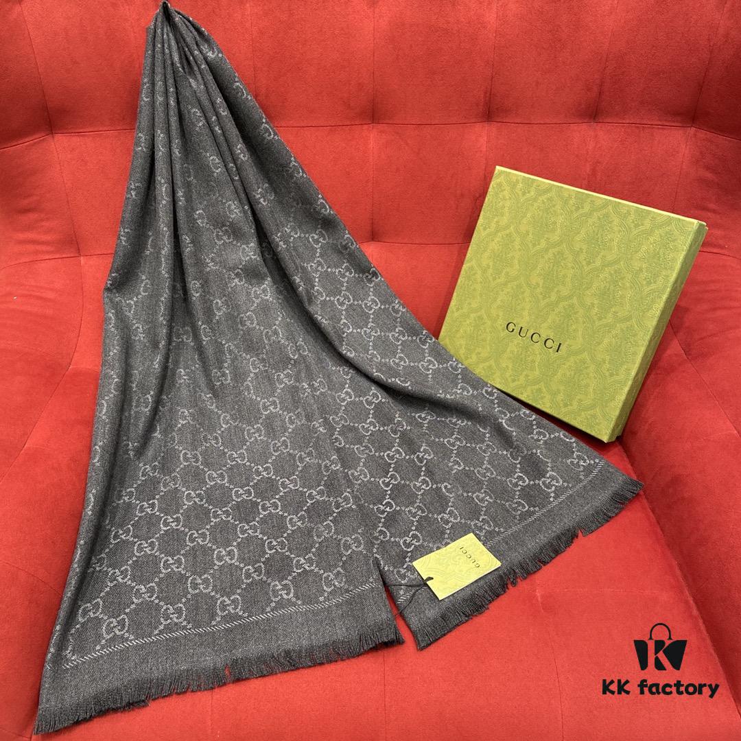 Classic Upgrade - Black Gray | GUCCI This is the Original Divine Aesthetic Design, So Elegant and Generous, Exceptionally Valuable, Double-Sided 3D Jacquard Technique, Wearable on Both Sides, 100% Wool, Extremely Soft, Non-Irritating to Skin, 48cm*180cm