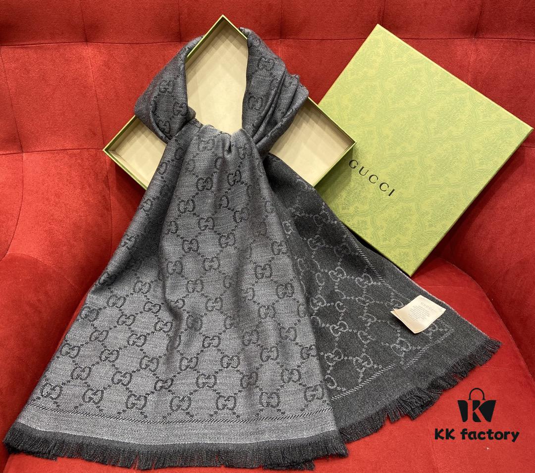 Classic Upgrade - Black Gray | GUCCI This is the Original Divine Aesthetic Design, So Elegant and Generous, Exceptionally Valuable, Double-Sided 3D Jacquard Technique, Wearable on Both Sides, 100% Wool, Extremely Soft, Non-Irritating to Skin, 48cm*180cm