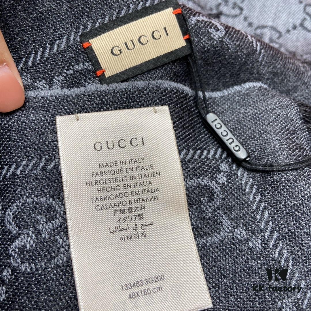 Classic Upgrade - Black Gray | GUCCI This is the Original Divine Aesthetic Design, So Elegant and Generous, Exceptionally Valuable, Double-Sided 3D Jacquard Technique, Wearable on Both Sides, 100% Wool, Extremely Soft, Non-Irritating to Skin, 48cm*180cm