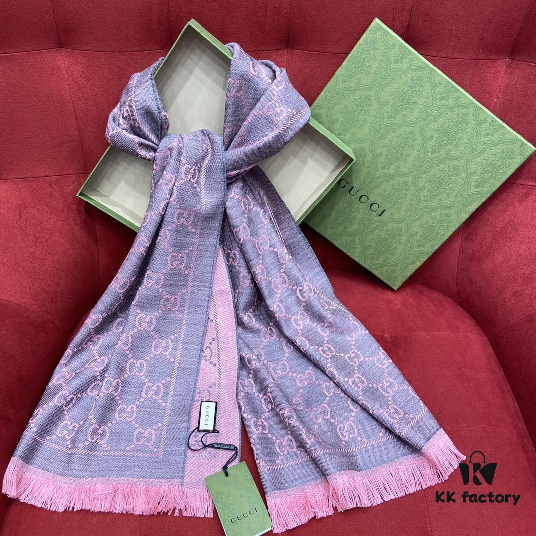 Classic Upgrade - Gray Pink | GUCCI, The Original Divine Aesthetic Style, So Soft and Elegant, Great Value, Double-Sided 3D Jacquard Craft, Wearable on Both Sides, 100% Wool, Extremely Soft and Non-Irritating, 48cm*180cm