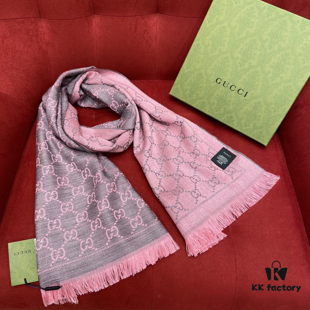 Classic Upgrade - Gray Pink | GUCCI, The Original Divine Aesthetic Style, So Soft and Elegant, Great Value, Double-Sided 3D Jacquard Craft, Wearable on Both Sides, 100% Wool, Extremely Soft and Non-Irritating, 48cm*180cm