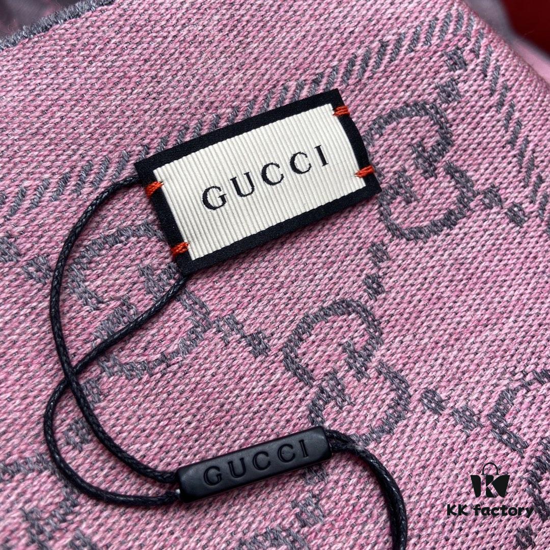 Classic Upgrade - Gray Pink | GUCCI, The Original Divine Aesthetic Style, So Soft and Elegant, Great Value, Double-Sided 3D Jacquard Craft, Wearable on Both Sides, 100% Wool, Extremely Soft and Non-Irritating, 48cm*180cm