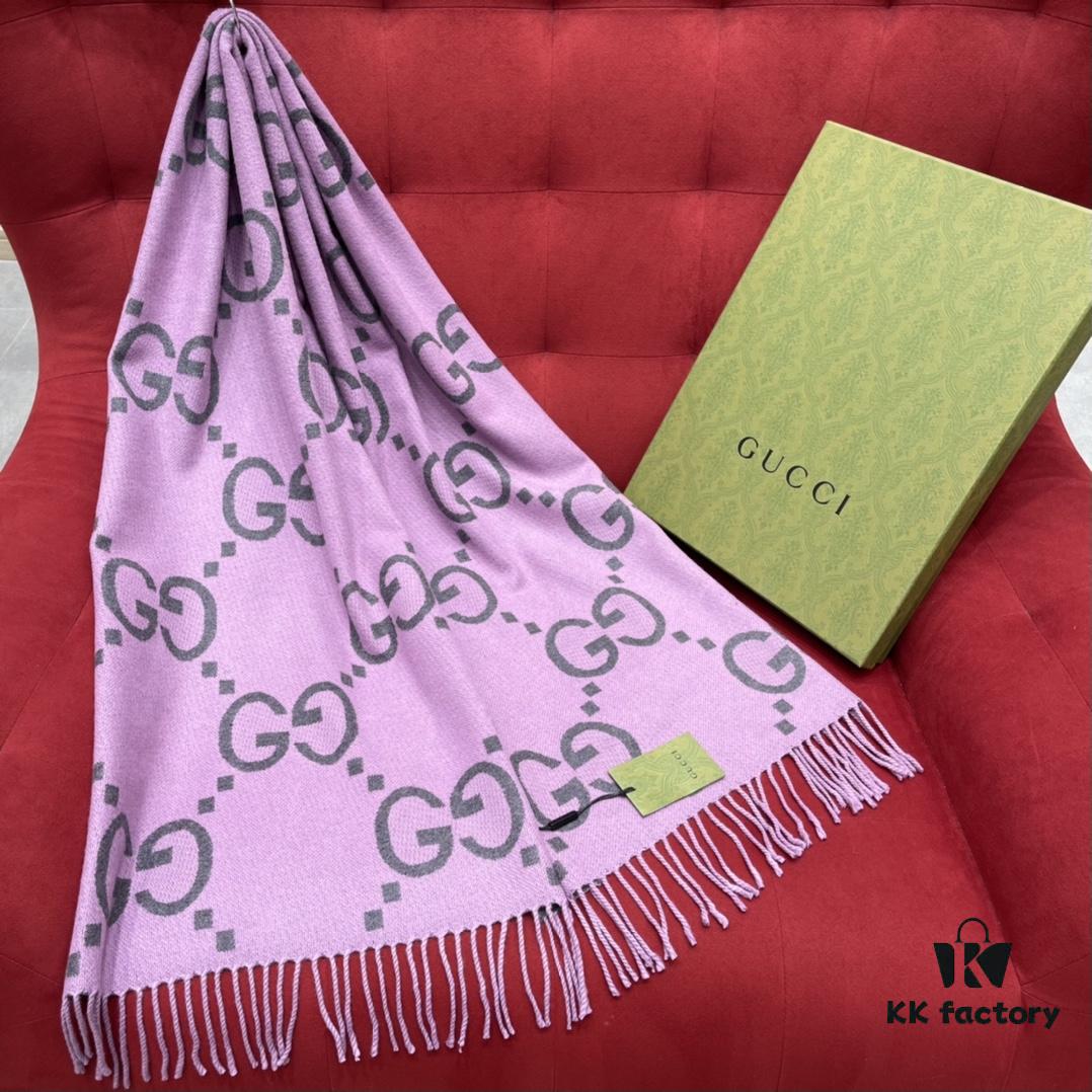 Gray Pink GUCCI Double-Sided Large Tassel Scarf – 100% Cashmere, Extremely Soft and Skin-Friendly, Luxurious and Elegant Unisex Scarf, 45*200CM