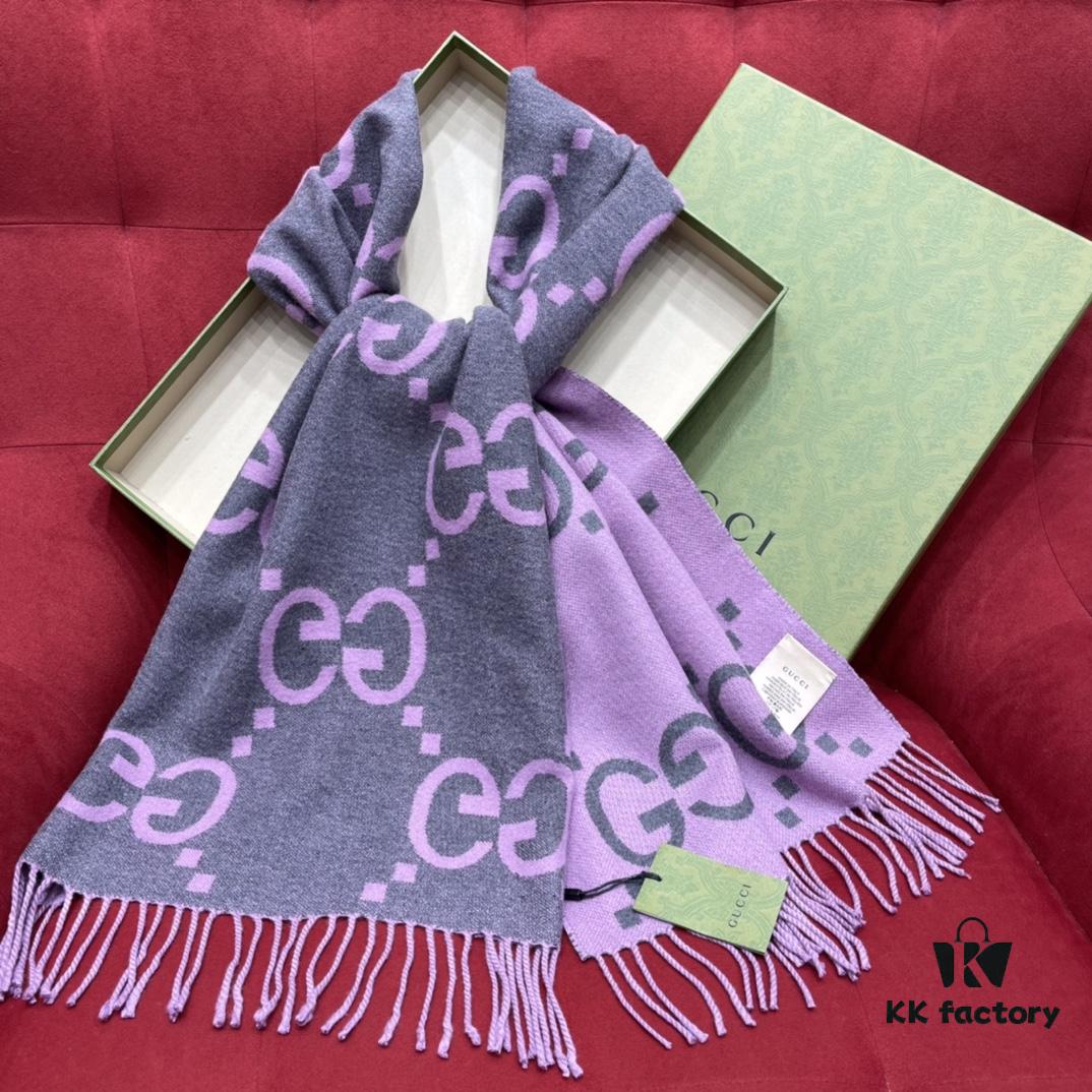 Gray Pink GUCCI Double-Sided Large Tassel Scarf – 100% Cashmere, Extremely Soft and Skin-Friendly, Luxurious and Elegant Unisex Scarf, 45*200CM